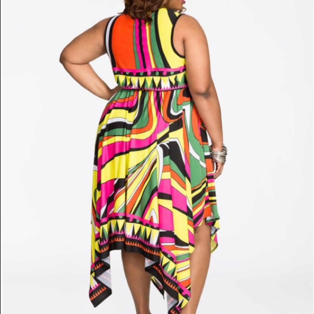 Printed surplice hanky hem dress multi color